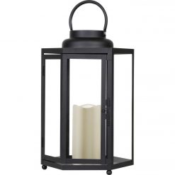 Promo π Alpine 9 In. W. X 14 In. H. X 9 In. L. Black Warm White LED Candle Hexagonal Patio Lantern β