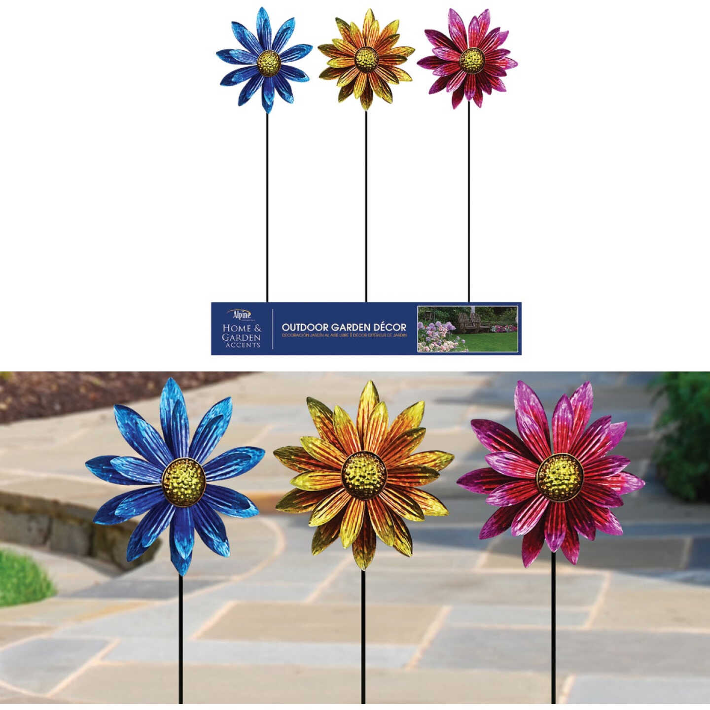 New π Alpine Vibrant Metal Floral Wind Spinner Garden Stake π 3 New π Alpine Vibrant Metal Floral Wind Spinner Garden Stake π