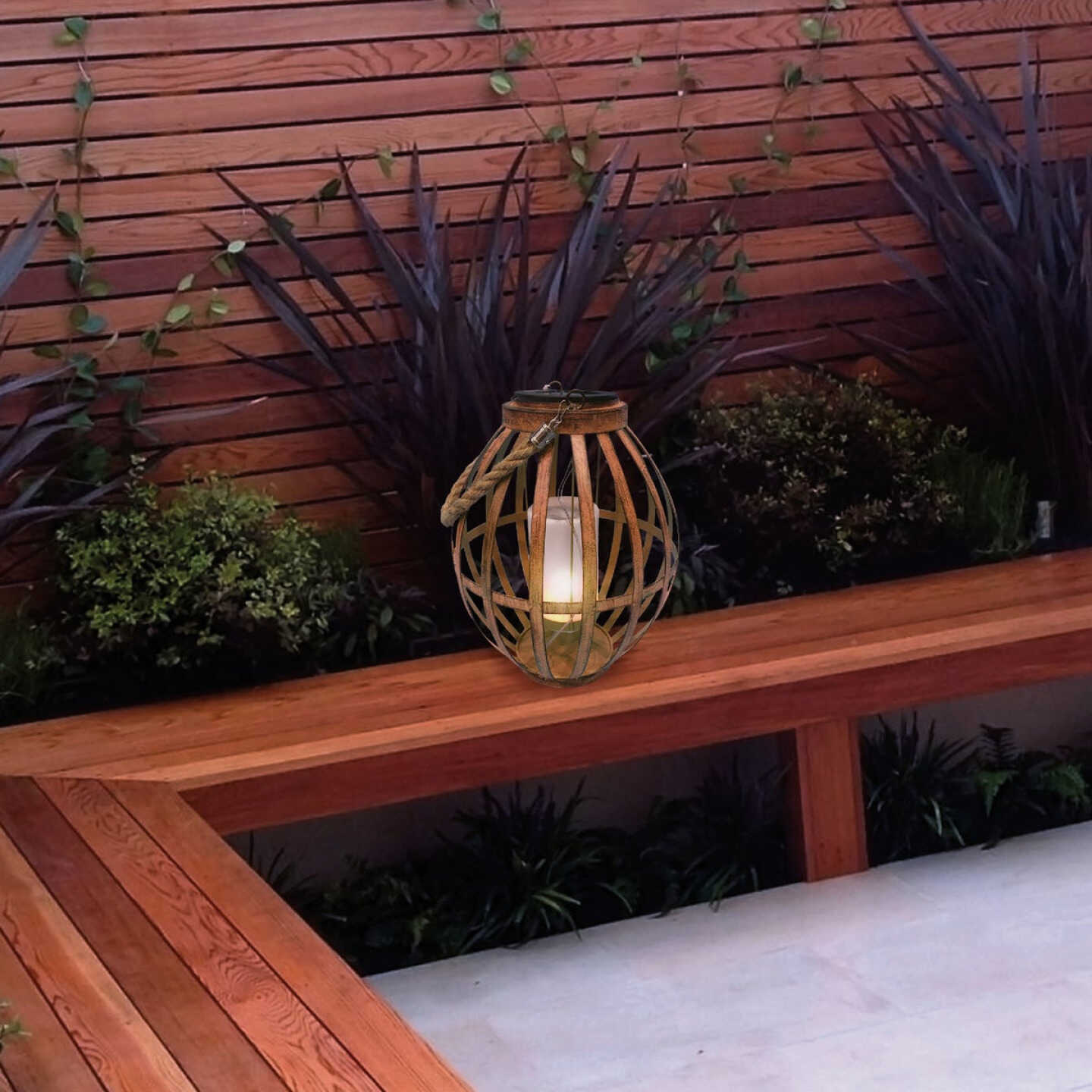 Hot Sale π Alpine 8 In. W. X 19 In. H. X 8 In. L. Brown Iron Flickering LED Solar Patio Lantern 𧨠4 Hot Sale π Alpine 8 In. W. X 19 In. H. X 8 In. L. Brown Iron Flickering LED Solar Patio Lantern 𧨠- Image 2