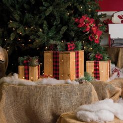 Promo ✔️ Alpine Warm White LED Rustic Wood With Red Plaid Ribbon 🎅 Christmas Gift Box Set (3-Piece) 😀 -Alpine Online Shop ItemImage 863108 mtfsm3498rxw7sf9vp33kqfz