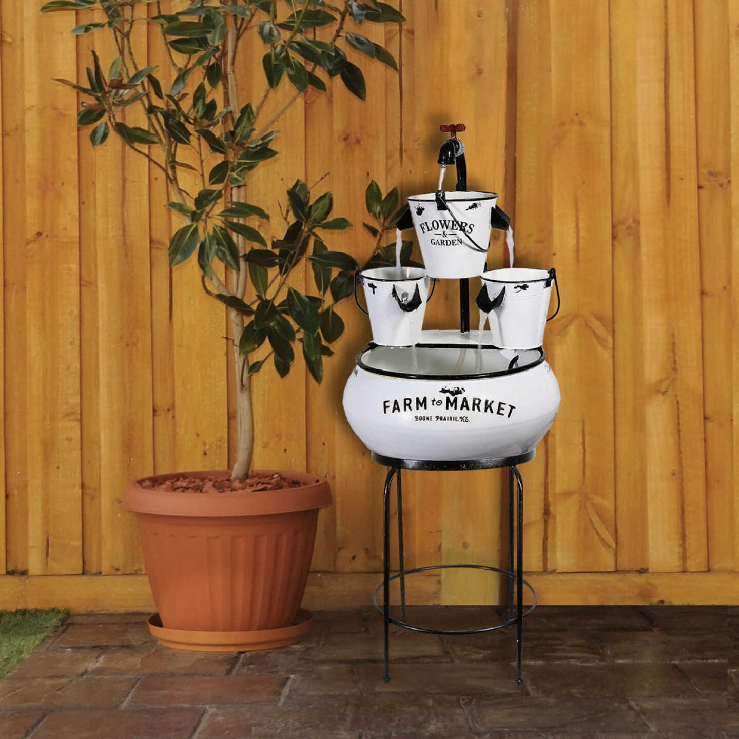 Cheap β¨ Alpine 14-1/2 In. W. X 36-1/2 In. H. X 14-1/2 In. L. White Enameled Iron Farm To Market Tabletop Fountain π₯° 4 Cheap β¨ Alpine 14-1/2 In. W. X 36-1/2 In. H. X 14-1/2 In. L. White Enameled Iron Farm To Market Tabletop Fountain π₯° - Image 2